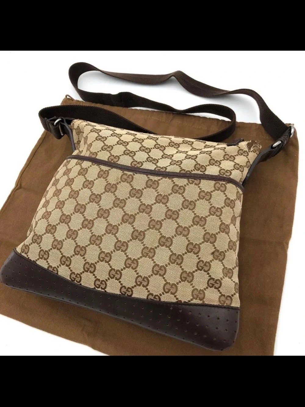 Gucci Brown/Beige GG Canvas Messenger Bag for Men
